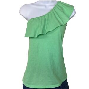 Lilly Pulitzer One Shoulder Ruffle‎ Top XS Pima Cotton Mint Green